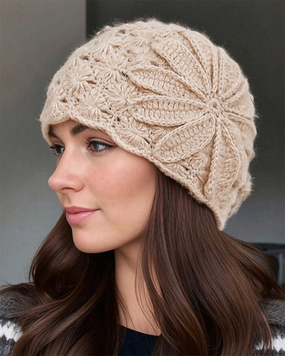 Handmade Crochet Floral Knit Beanie