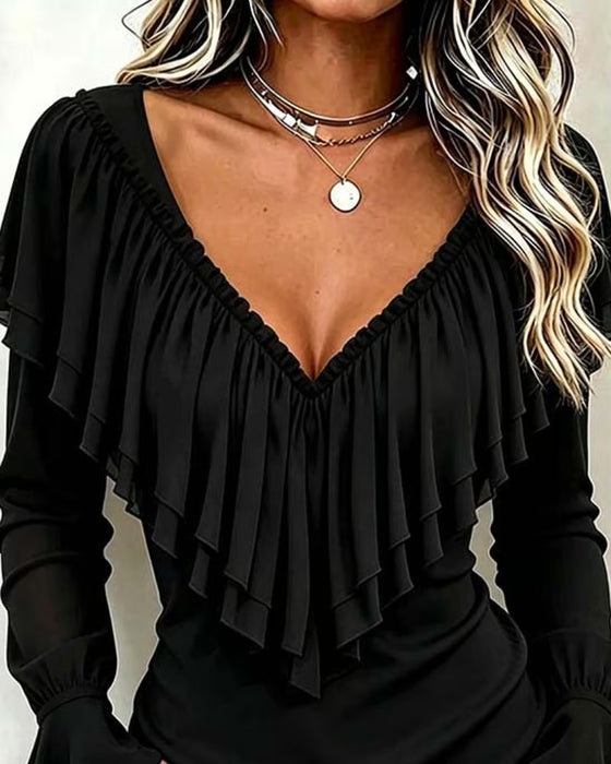 Ruffled Bell-Sleeve Blouse