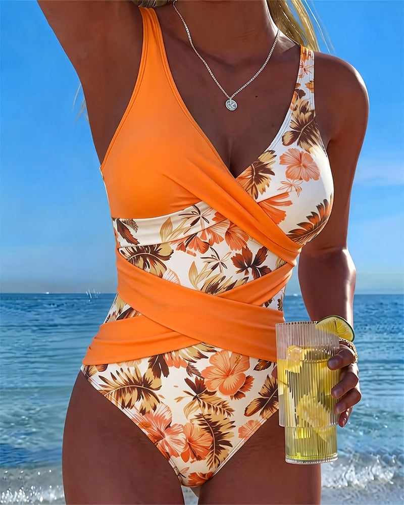 Contrast Floral One-Piece