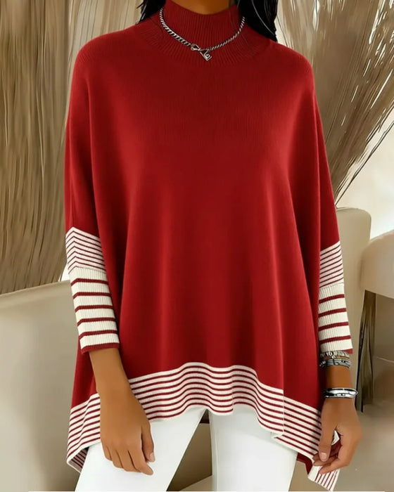 High-Neck Striped Color-Blocked Jumper