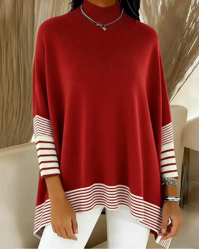 High-Neck Striped Color-Blocked Jumper