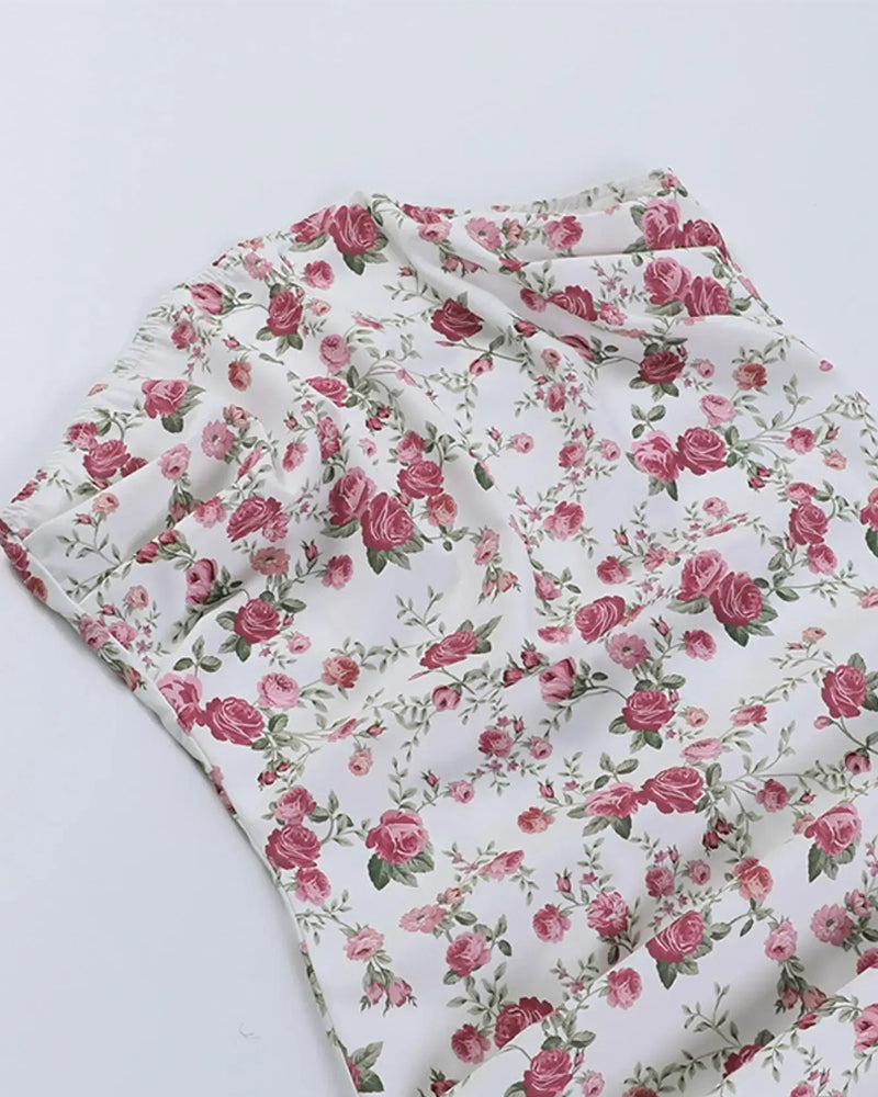 Tiny Floral Ruched Slimming Strapless Dress