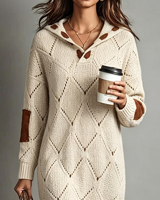 Hooded Contrasting Hollow Out Sweater Dress