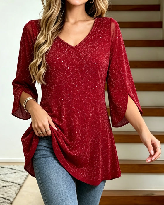 V-Neck Flare Sleeve A-Line Top
