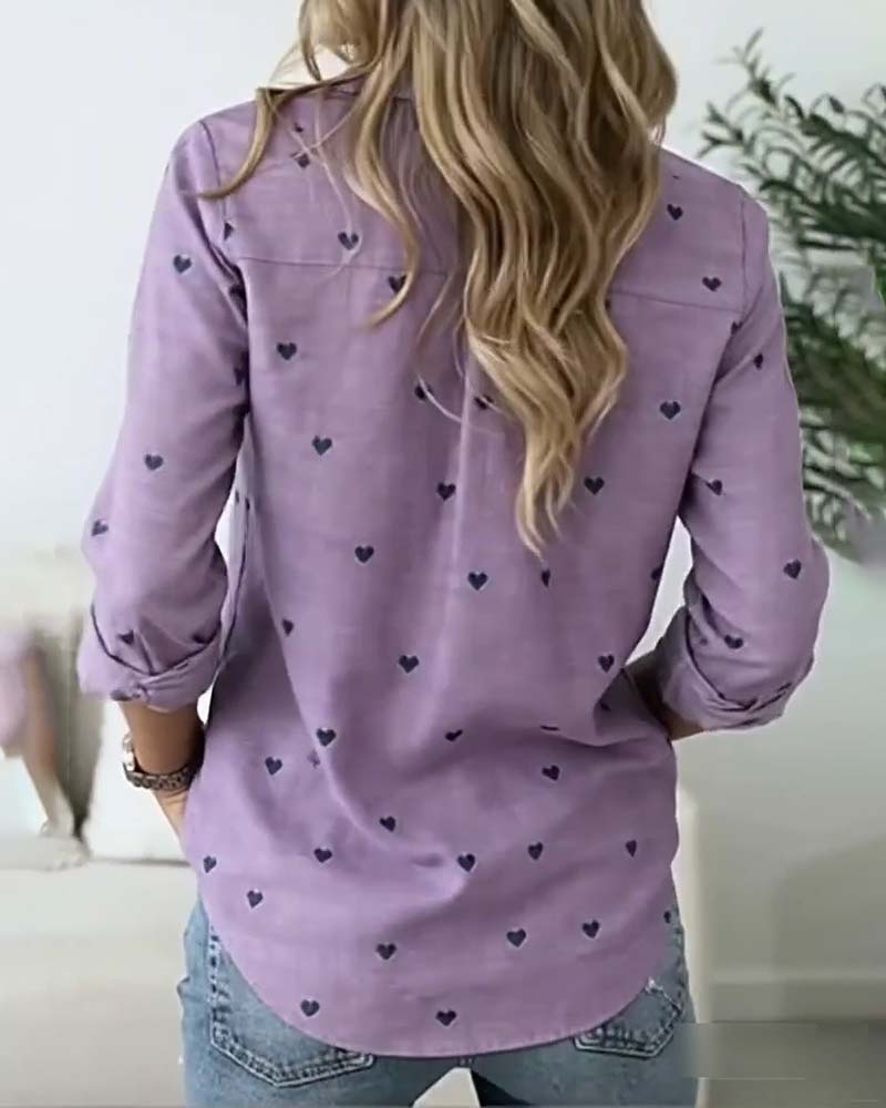 Lapel Heart Print Shirt