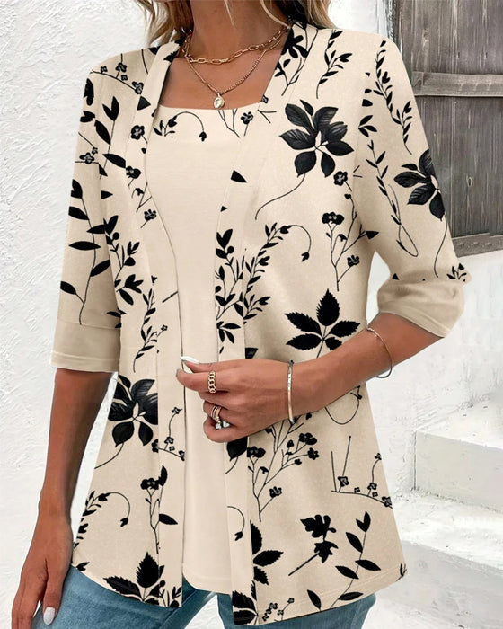 Floral Elegant Fake Two-Piece T-shirt