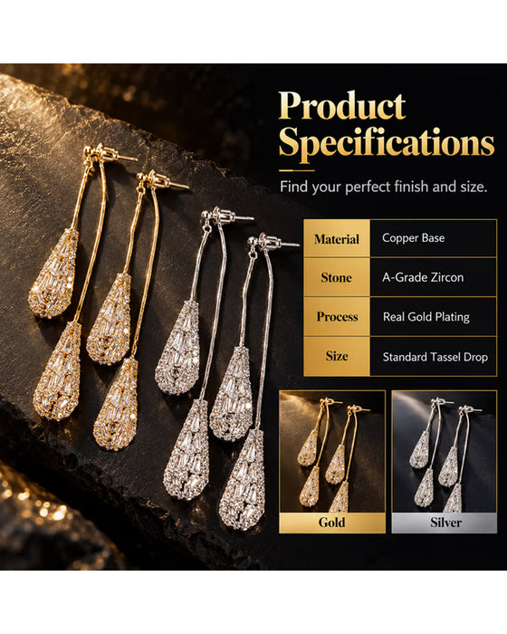 Elegant Zircon-Decorated Two-Way Teardrop Tassel Earrings for Women