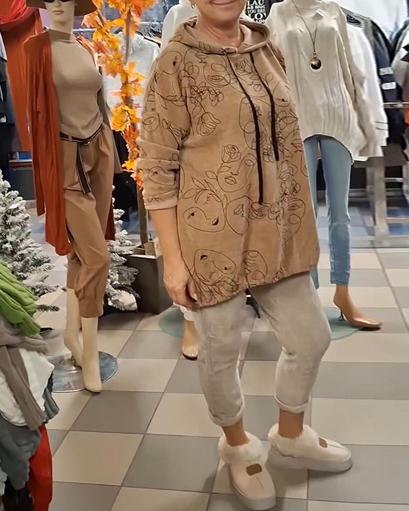 Hooded Loose-Fitting Printed Hoodie