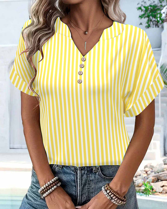 V-Neck Striped Color-Block T-Shirt