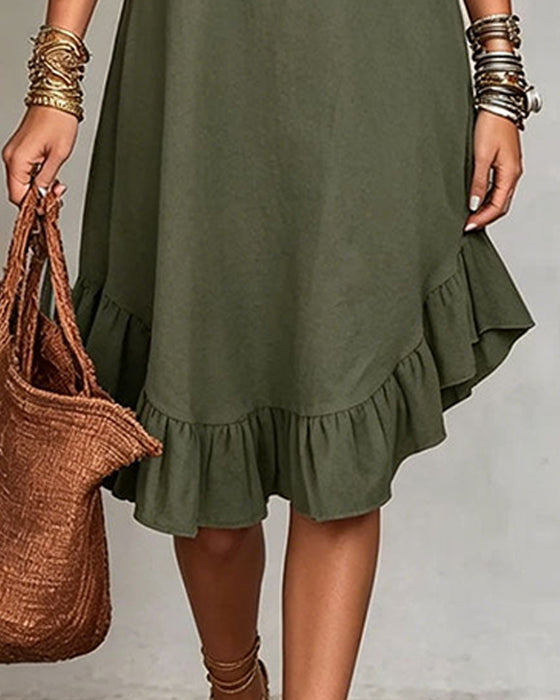 Casual V-Neck Ruffle Midi Dress