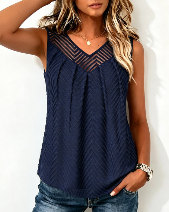 V-Neck See-Through Mesh  Tank Top