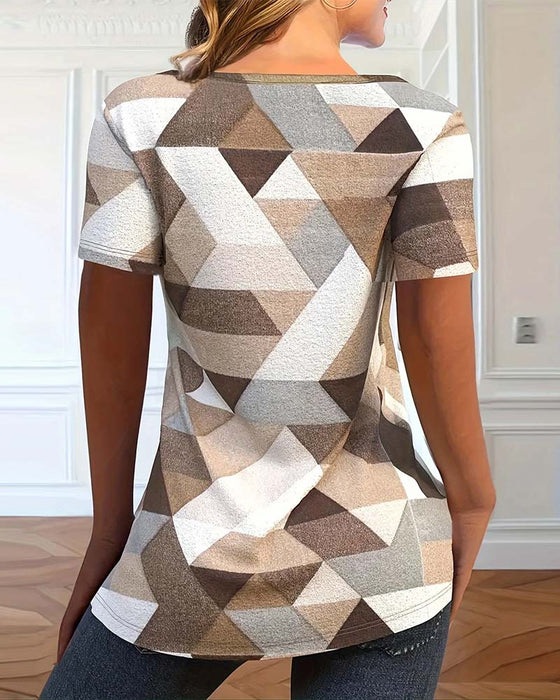 Casual Color Block V-neck T-shirt