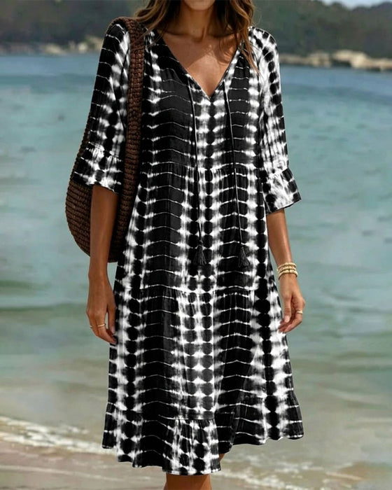 V-Neck Gradient Print Vacation Dress