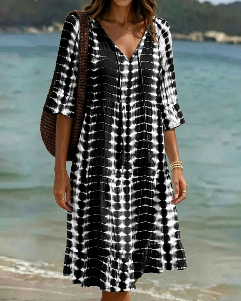 V-Neck Gradient Print Vacation Dress