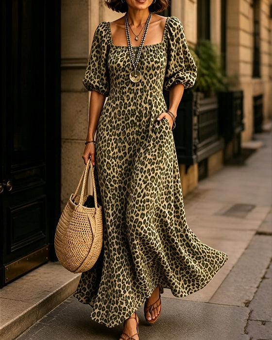Square Neck Leopard Fashion Dress
