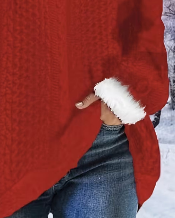 Plush Trim V-Neck Christmas Top