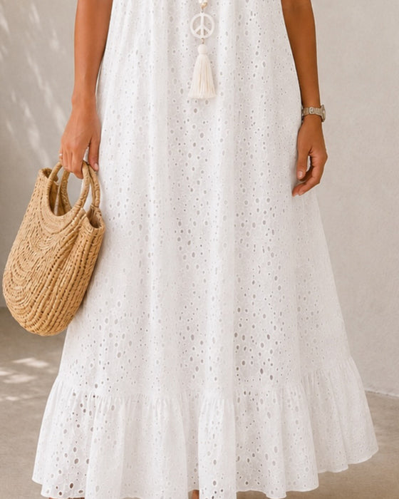 Hollow Out Puff Sleeve Long Dress
