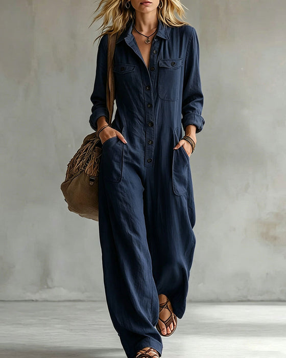 Solid Color Long Sleeve Jumpsuits