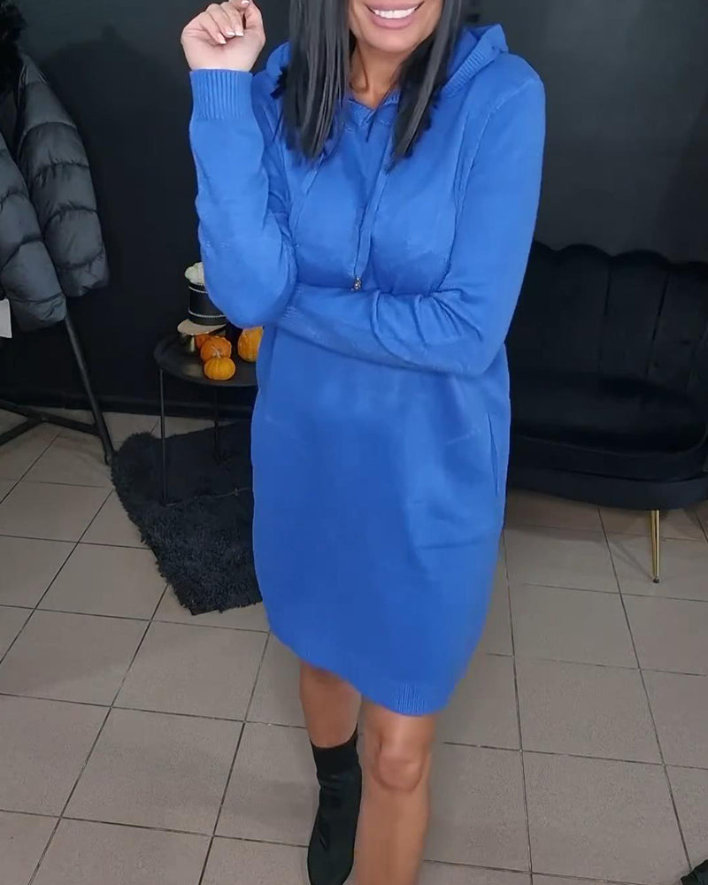 Hooded Drawstring Sweater Dress