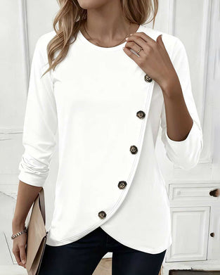 Irregular Fake Button Long Sleeve T-Shirt