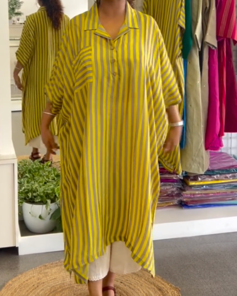 Lapel Loose Striped Shirt Dress