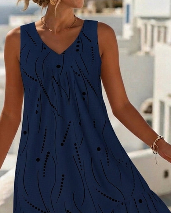 Sleeveless V Neck A-Line Patchwork Dress