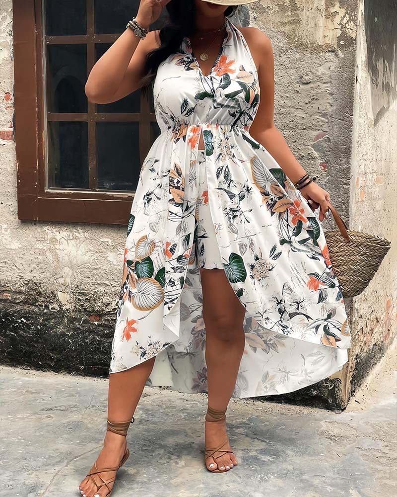 V-Neck Halter Sleeveless Dress + Shorts Set