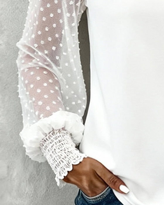 Solid Color Lantern Sleeve Patchwork Blouse