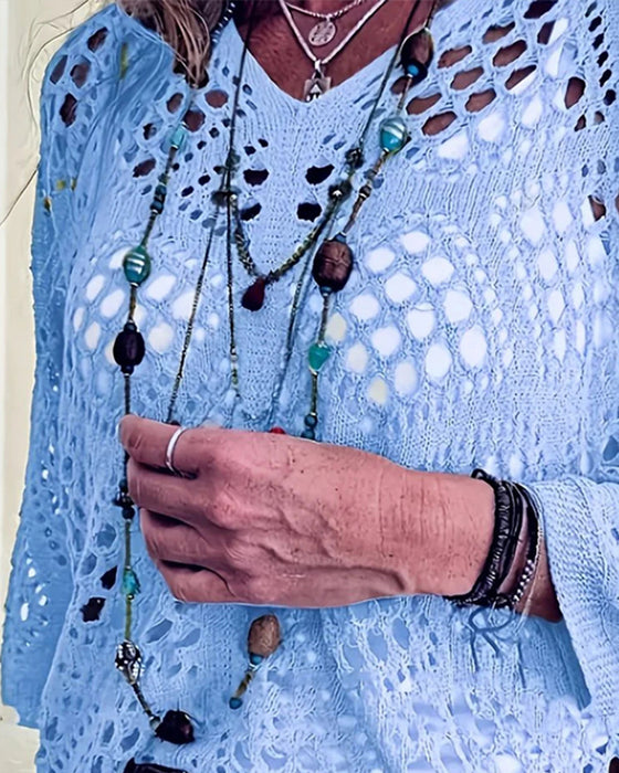 Diamond-Patterned Openwork Loose Top