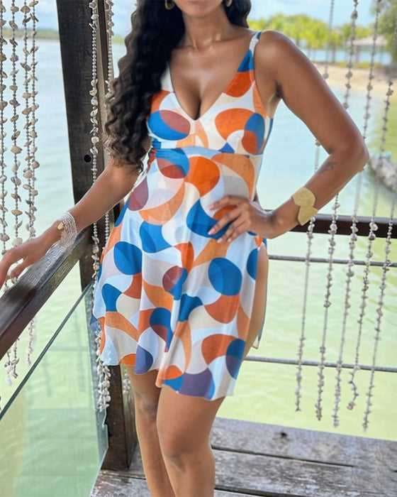 Polka Dot Printed Tie-Front One-Piece