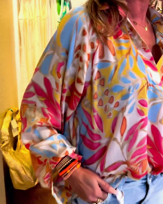 Lapel printed long sleeve top