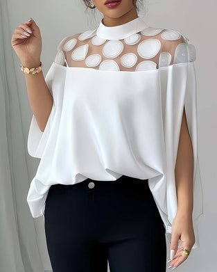 Mesh Panel Large Polka Dot Blouse