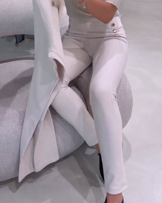 High-Waisted Side-Breasted Stretch Pants