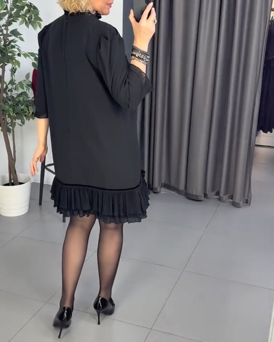 Puff Sleeve Ruffled Patchwork Dress