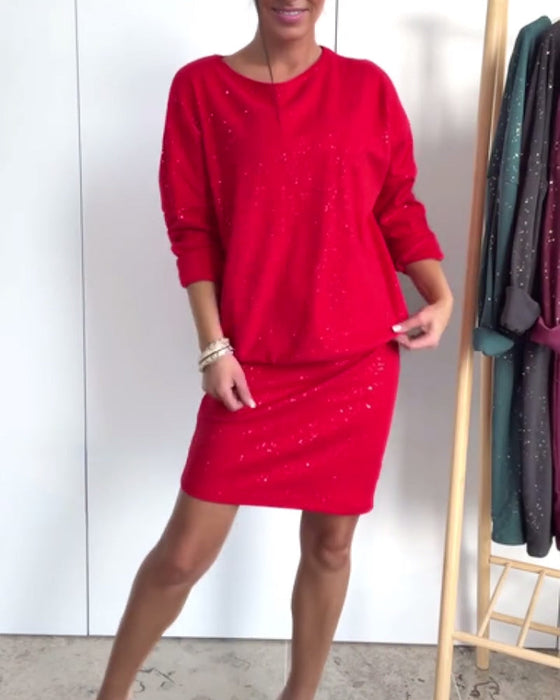 Round Neck Fine Glitter Fashion Dress