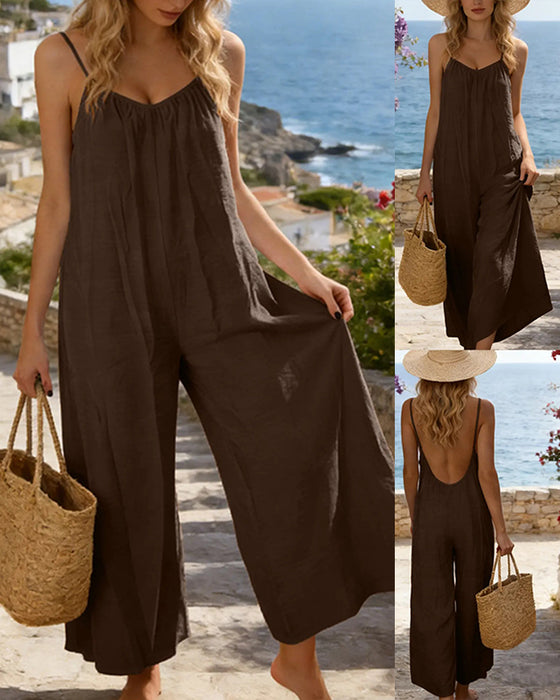 Spaghetti Straps Solid Color Jumpsuits