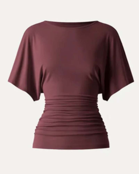 Casual Solid Pleated Short Sleeve Blouse