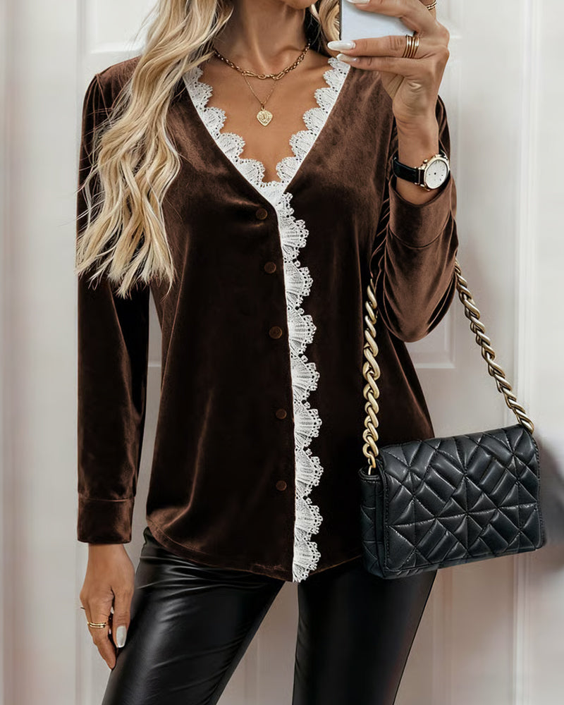 Lace Paneled V-Neck Top