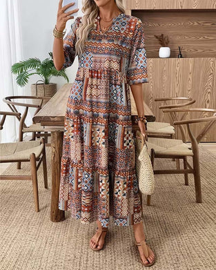 Ethnic Geometric Print Long Dress