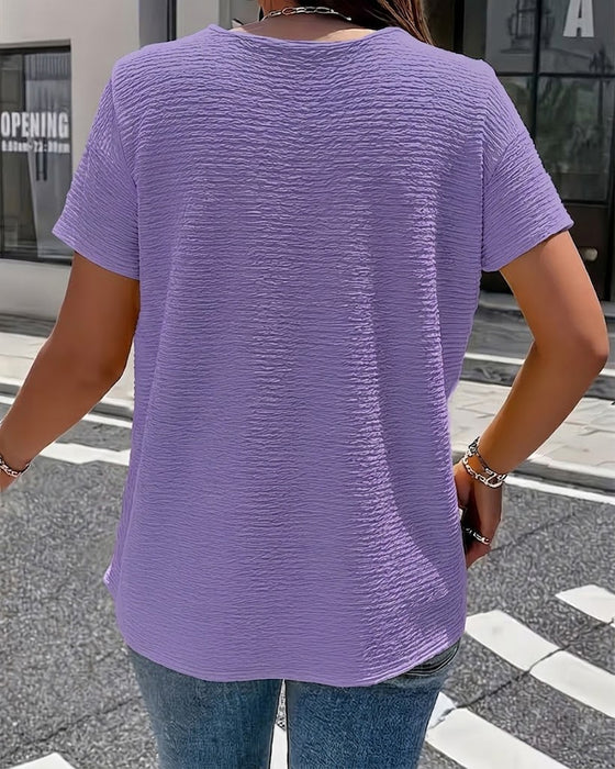 Peter Pan Collar Three-Button T-Shirt