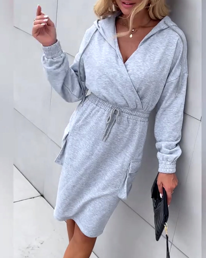Casual Hooded Solid Color Dress