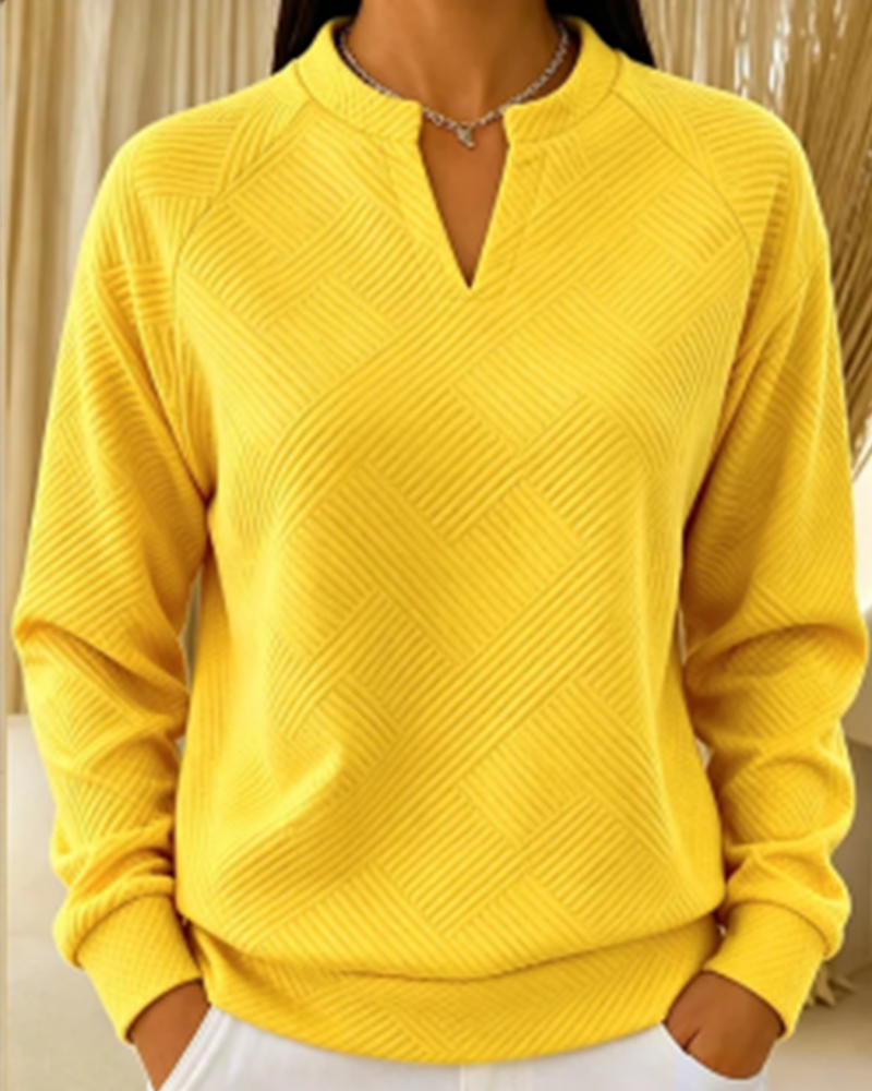 V-Neck Striped Raglan Solid Color Sweatshirt