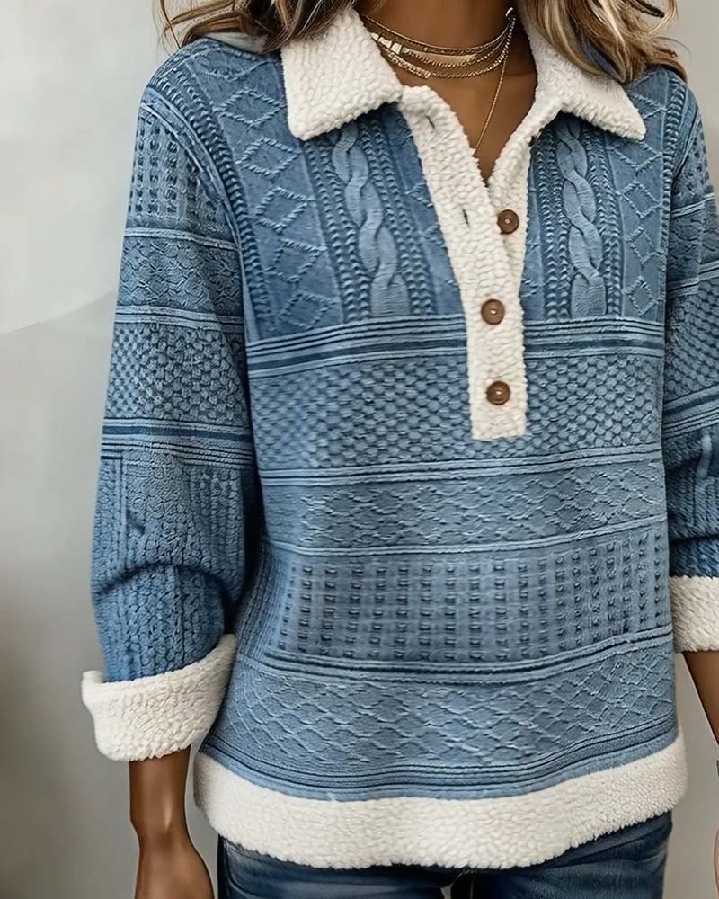 Collared Patchwork Fashion Casual Sweatshirt