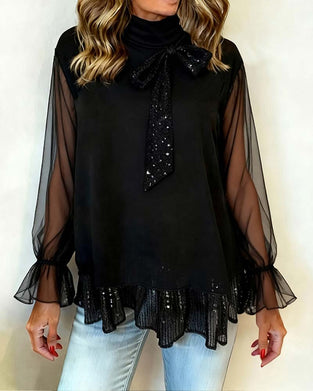 Ruffled Sleeve Bow Elegant Blouse