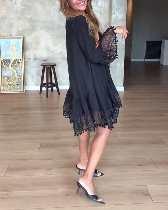 Casual Lace Solid Color V-Neck Dress