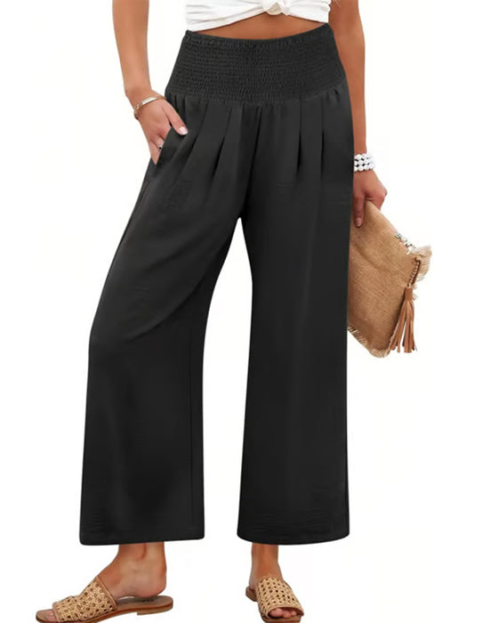 Solid High Waist Wide-Leg Pants