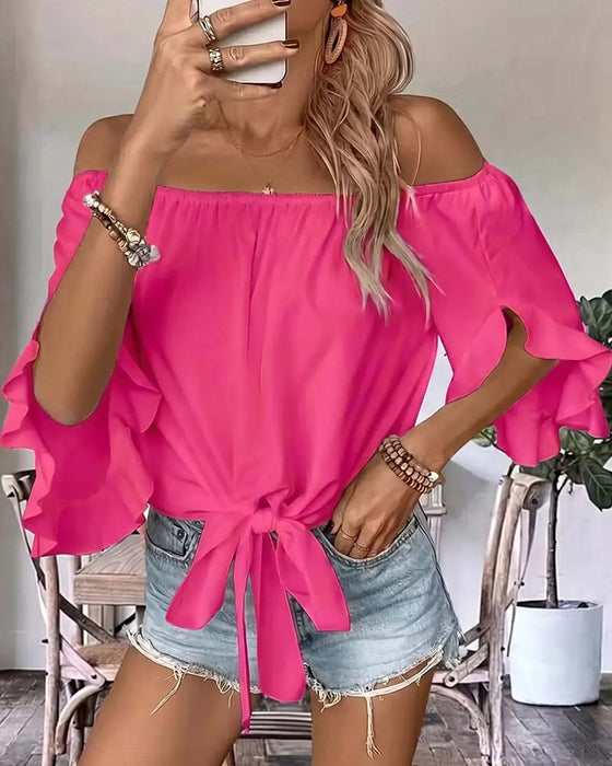 Bandage Off-Shoulder Ruffled Sleeve Blouse