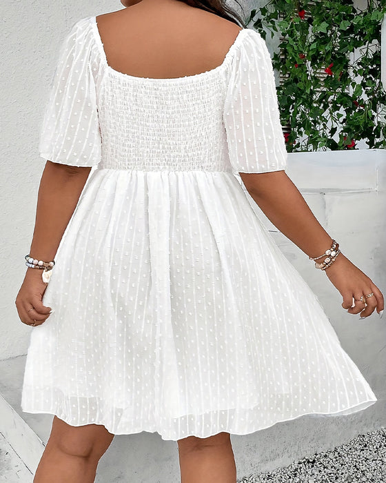 Square Neck Floral Waist A-Line Dress