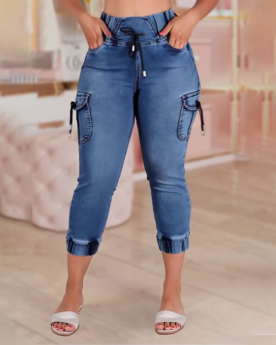Drawstring Pocket Capri Jeans