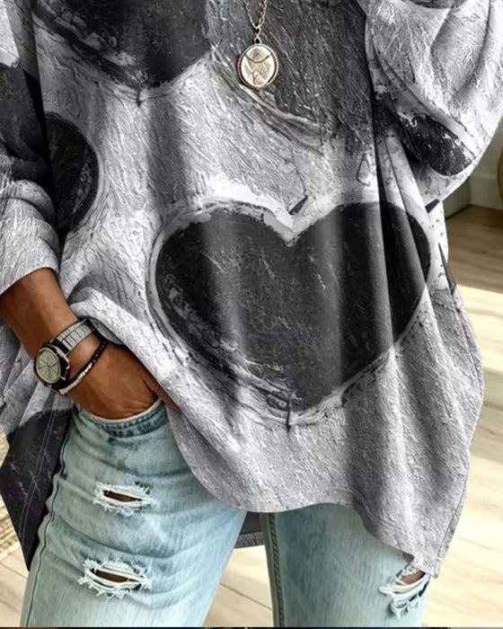 Heart Print V-Neck Loose Top
